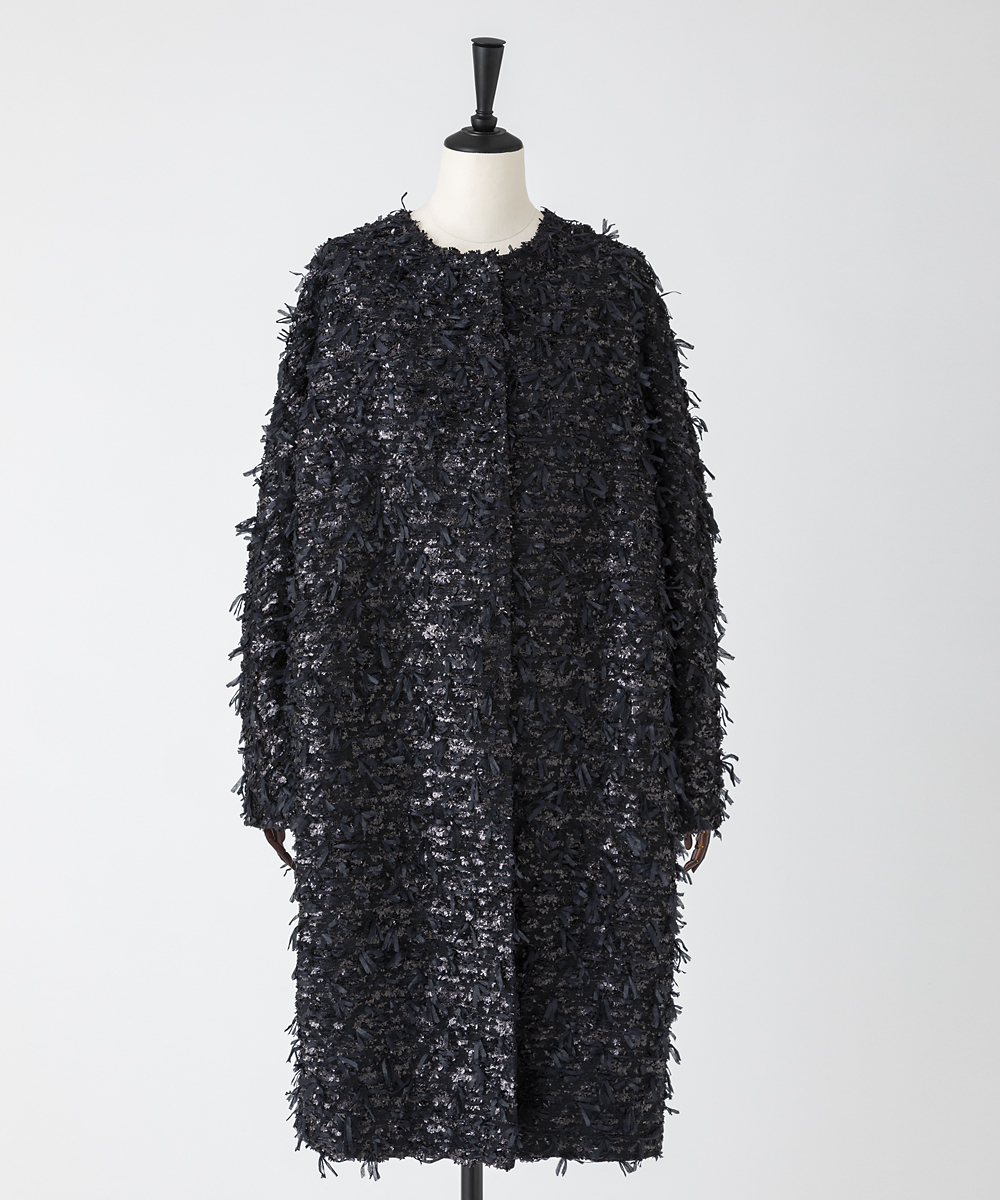 EAUVIRE リボンツイードコート ブラック