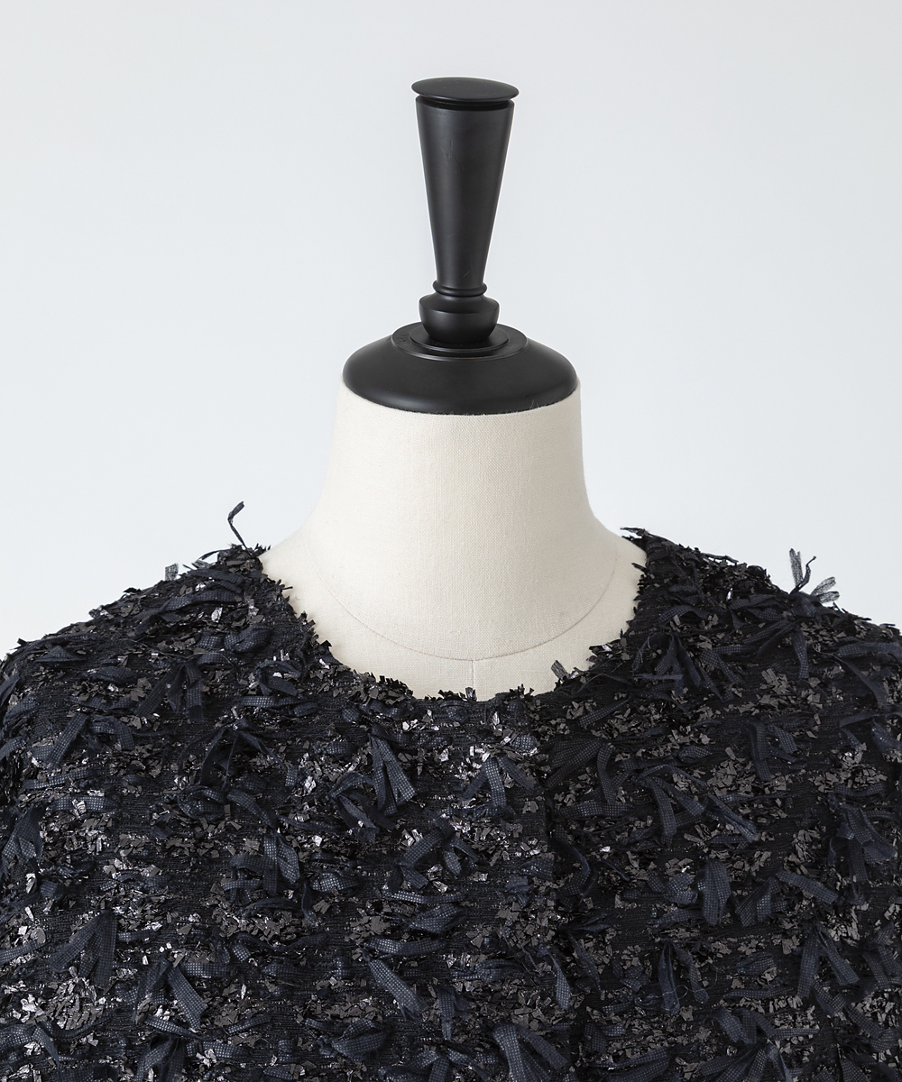 EAUVIRE リボンツイードコート ブラック