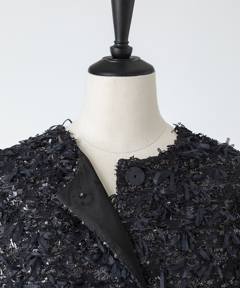 EAUVIRE リボンツイードコート ブラック