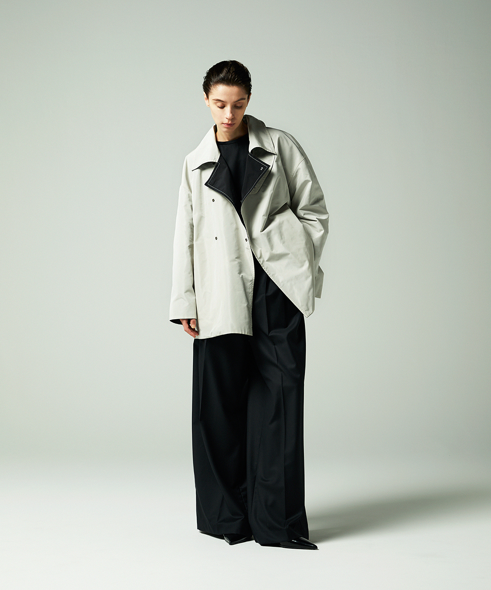 EAUVIRE リバーシブルタフタハーフコート ブラック／グレージュ