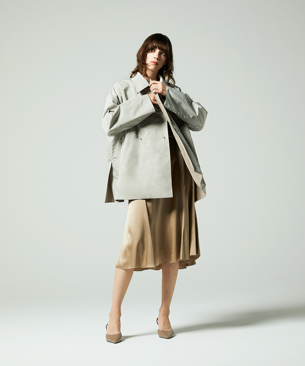 EAUVIRE リバーシブルタフタハーフコート ブラック／グレージュ