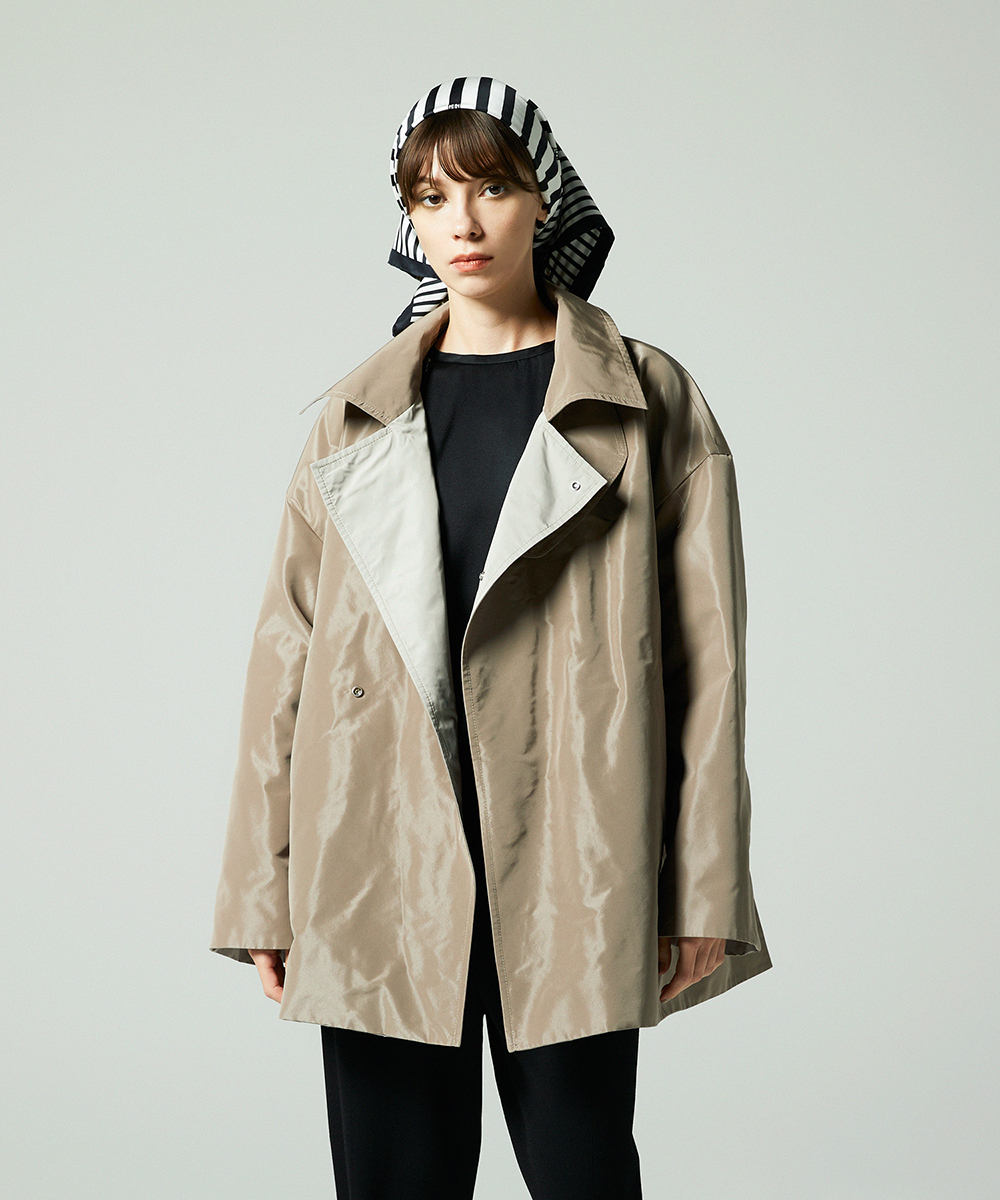 EAUVIRE リバーシブルタフタハーフコート ブラック／グレージュ