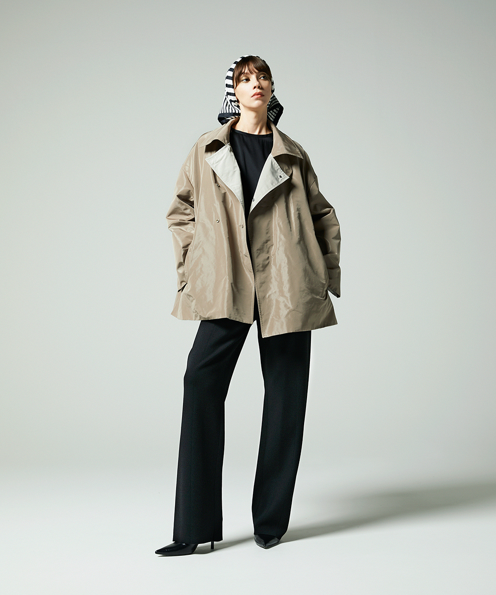 EAUVIRE リバーシブルタフタハーフコート ブラック／グレージュ