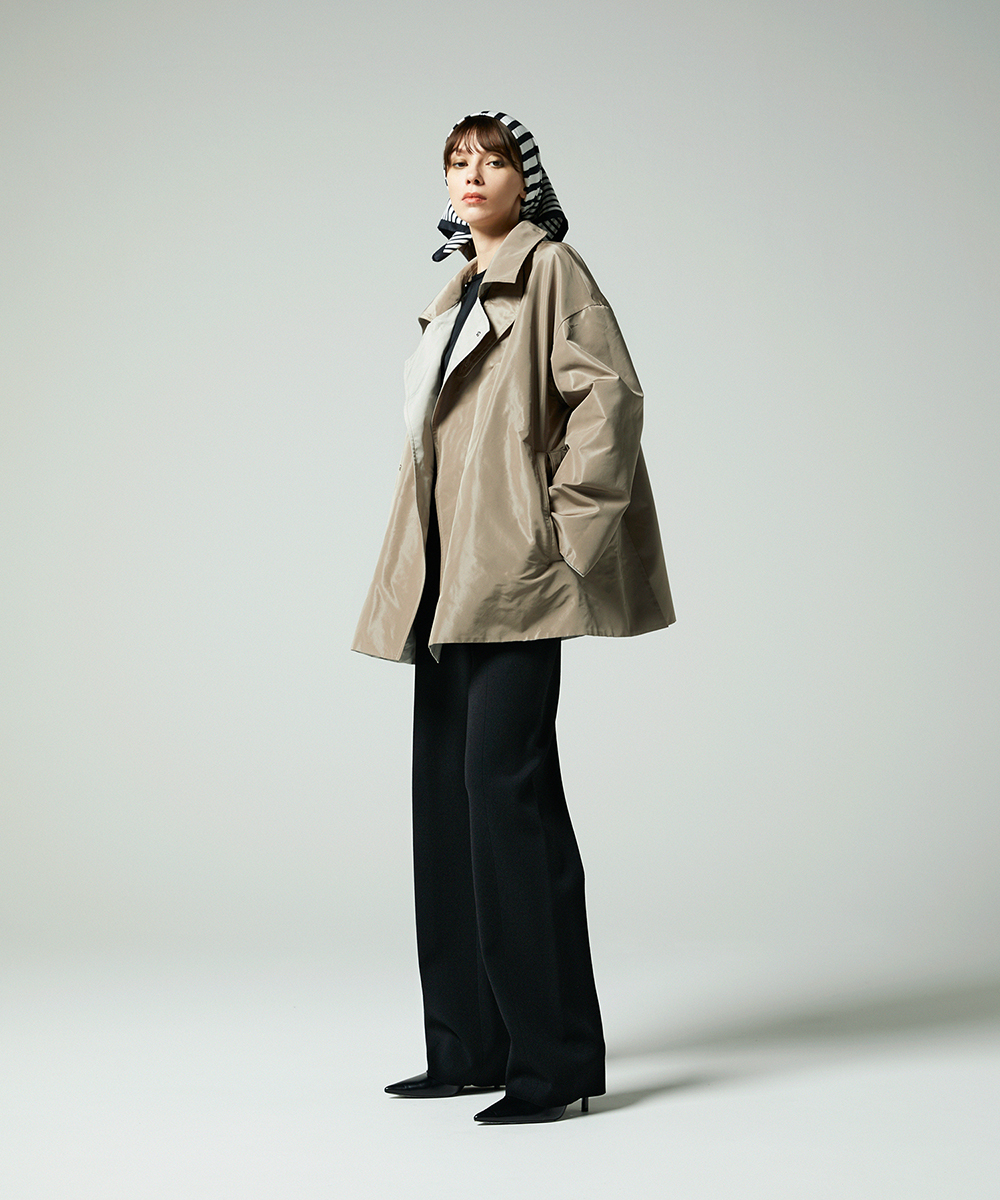 EAUVIRE リバーシブルタフタハーフコート ブラック／グレージュ