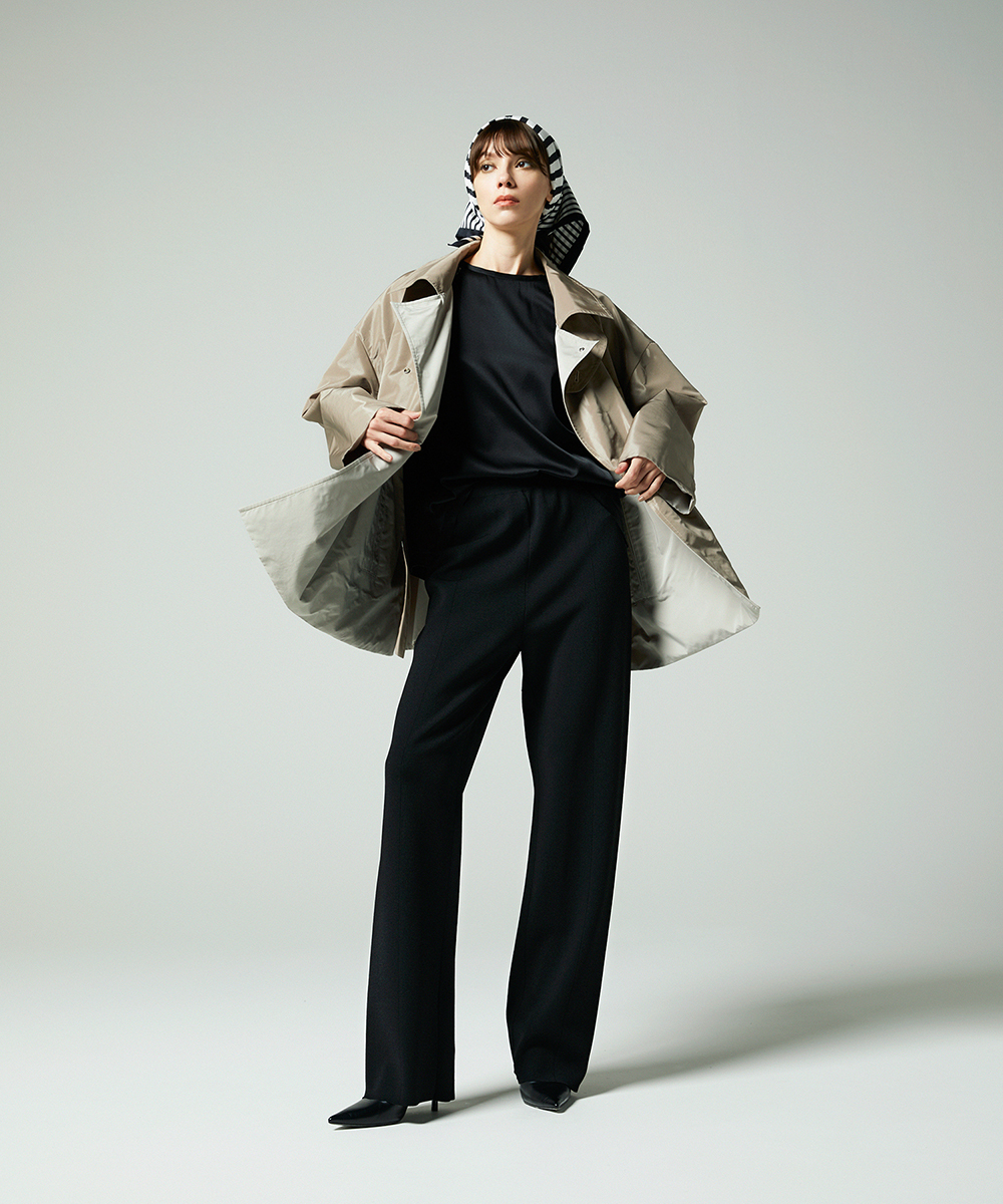 EAUVIRE リバーシブルタフタハーフコート ブラック／グレージュ