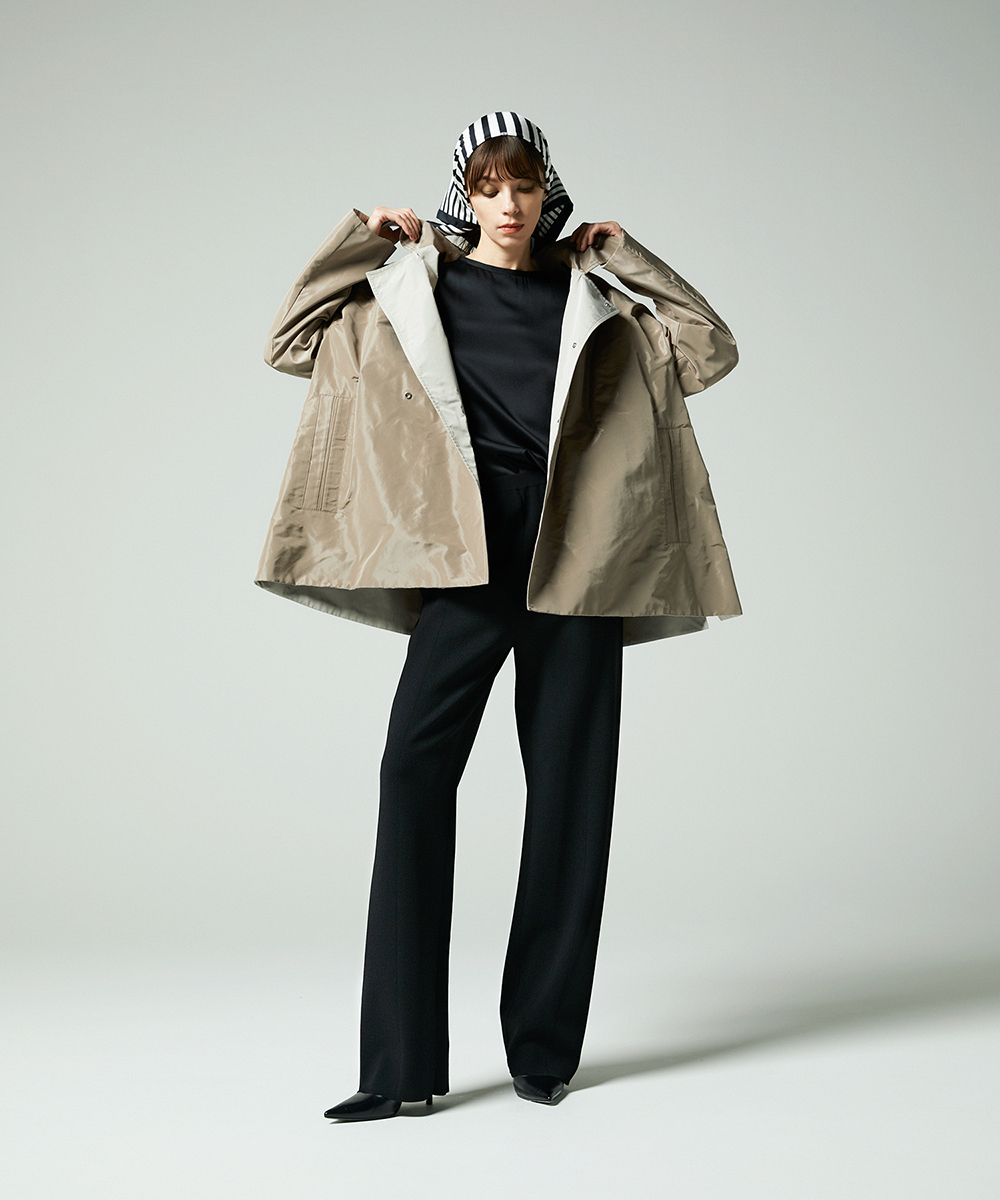 EAUVIRE リバーシブルタフタハーフコート ブラック／グレージュ